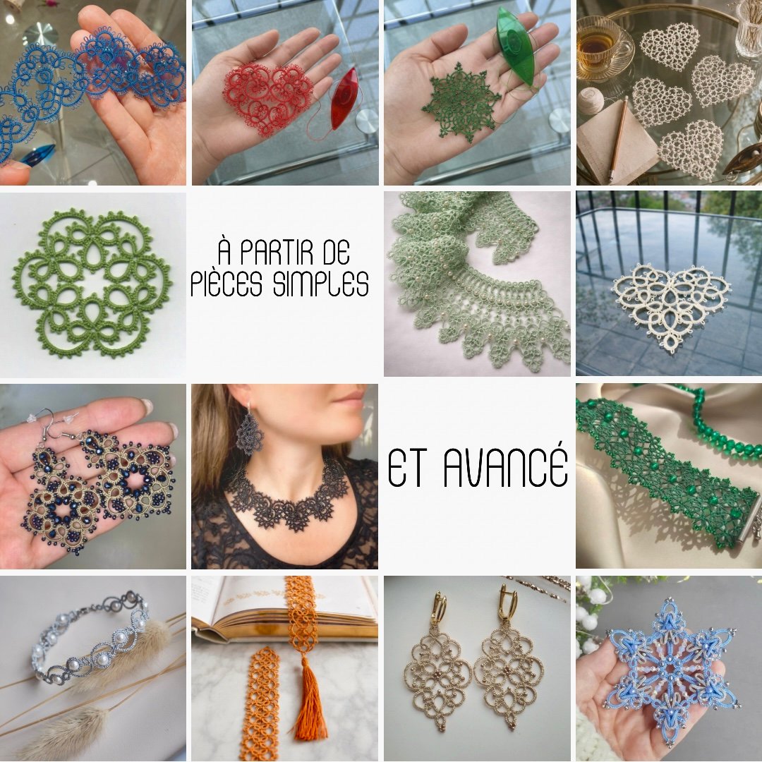 Variété de pièces en frivolité