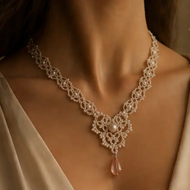 Collar de encaje con perlas