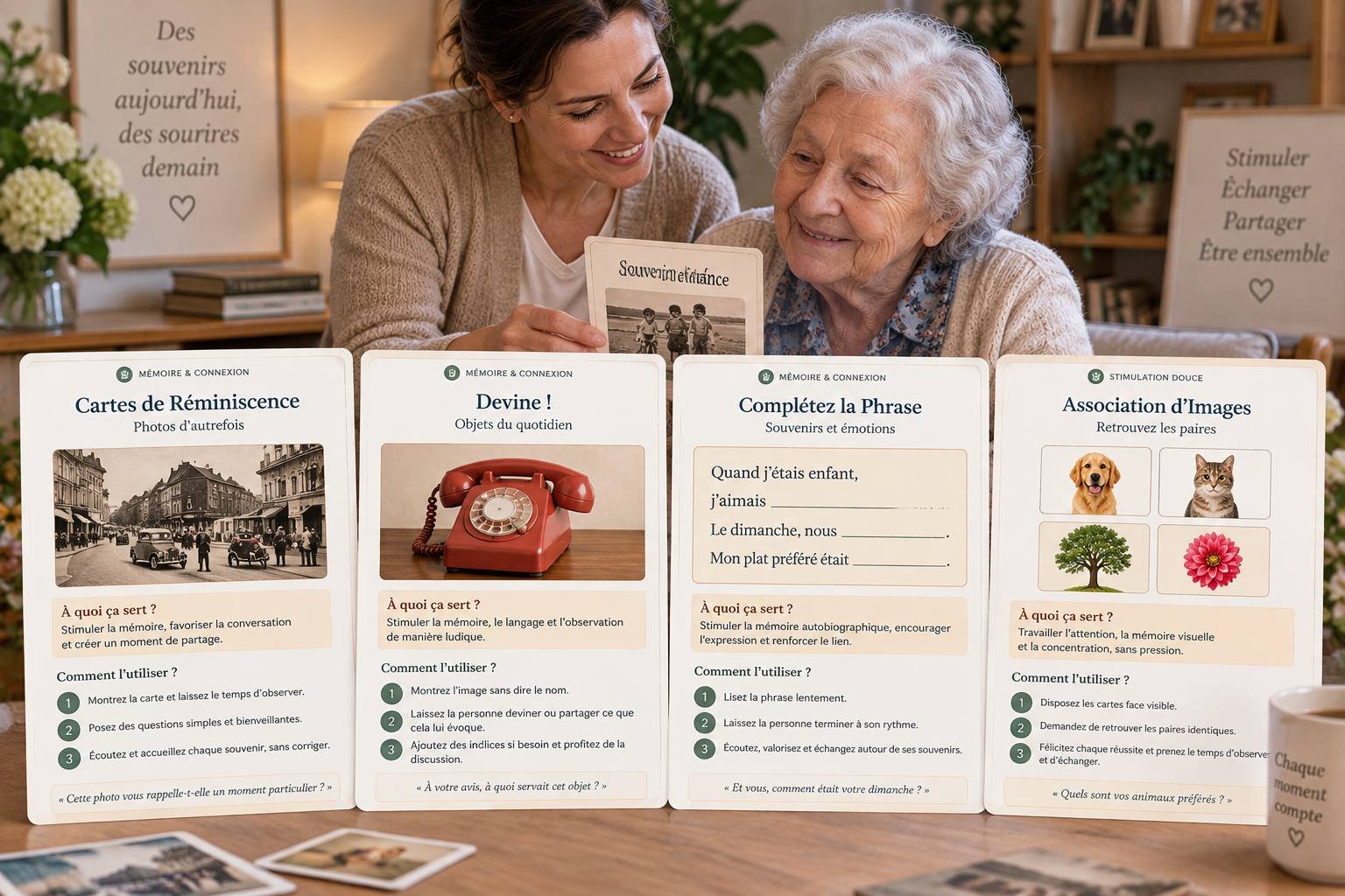 Une aidante et une personne âgée partageant un moment avec Instants Précieux